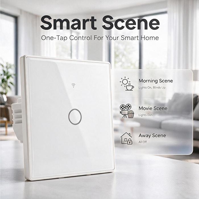 Qoltec Smart Touch 3-Channel Light Switch | Wi-Fi | Timer | Tuya | Smart Life | Tempered Glass | Black