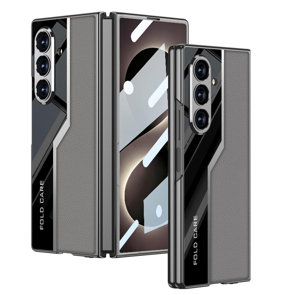 Luxury Plating PU Leather Case for Samsung Galaxy Z Fold 8 Ultra Outer Screen Glass Plastic Hard Cover for Galaxy Z Fold7 Case