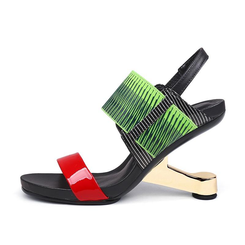 

Сандалии-гладиаторы Женская обувь Босоножки на высоком металлическом каблуке Женская обувь Разноцветные открытые носки 2019 Новые летние женские сандалии Размер 34-39 7.5 светло-зеленый