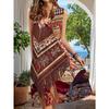 Sleeveless V-Neck Dress for Women Featuring Ethnic Prints And a Fringed Hem
