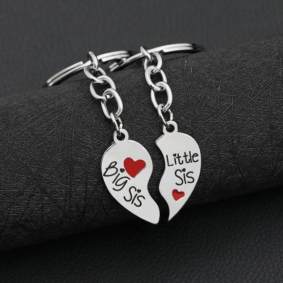 2 Set Sister Necklace Heart Shape Durable Stainless Cute Key Ring