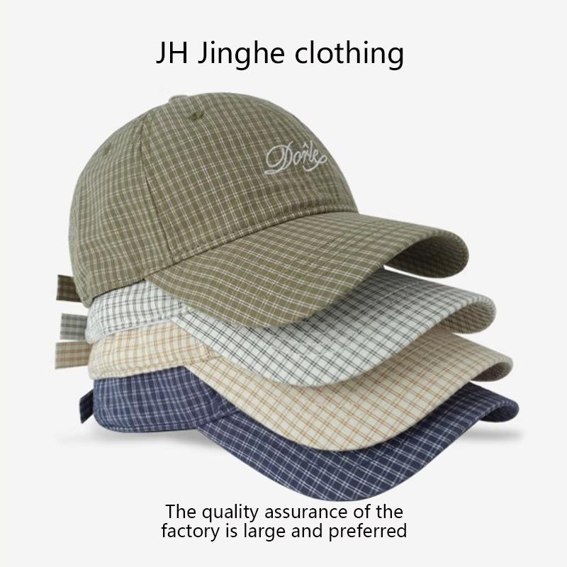Spring and Summer New Baseball Cap Letter Embroidered Checkered Hat Korean Style Fashion Retro Casual Outdoor Sun Protection Baseball Cap