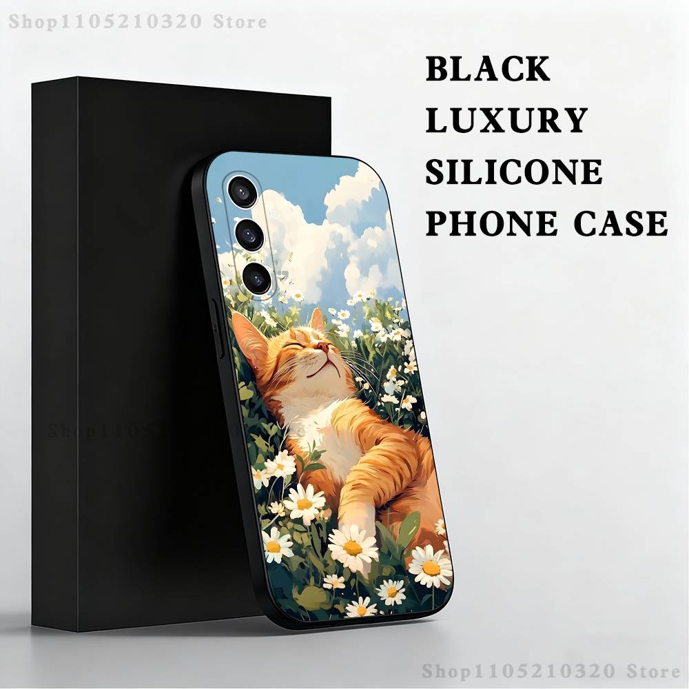 Artistic drawing cat Phone Case For Samsung S 25,24,23,22,30,21,10,9,Ultra,Plus,Lite,FE,4,5 G Black Soft Case