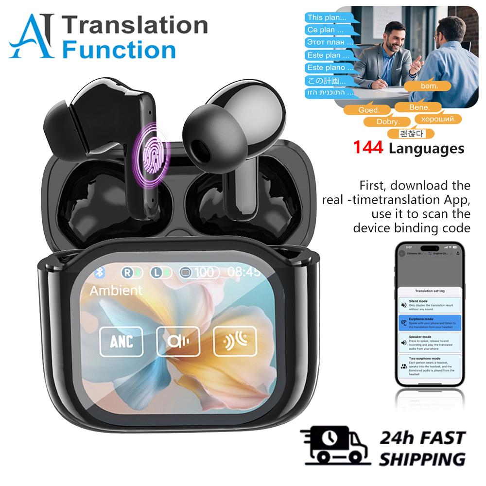 Cuffie Traduttori in Tempo Reale con Touch Screen Traduzione 144 Lingue Auricolari Bluetooth 5.4 Cuffia Cancellazione del Rumore