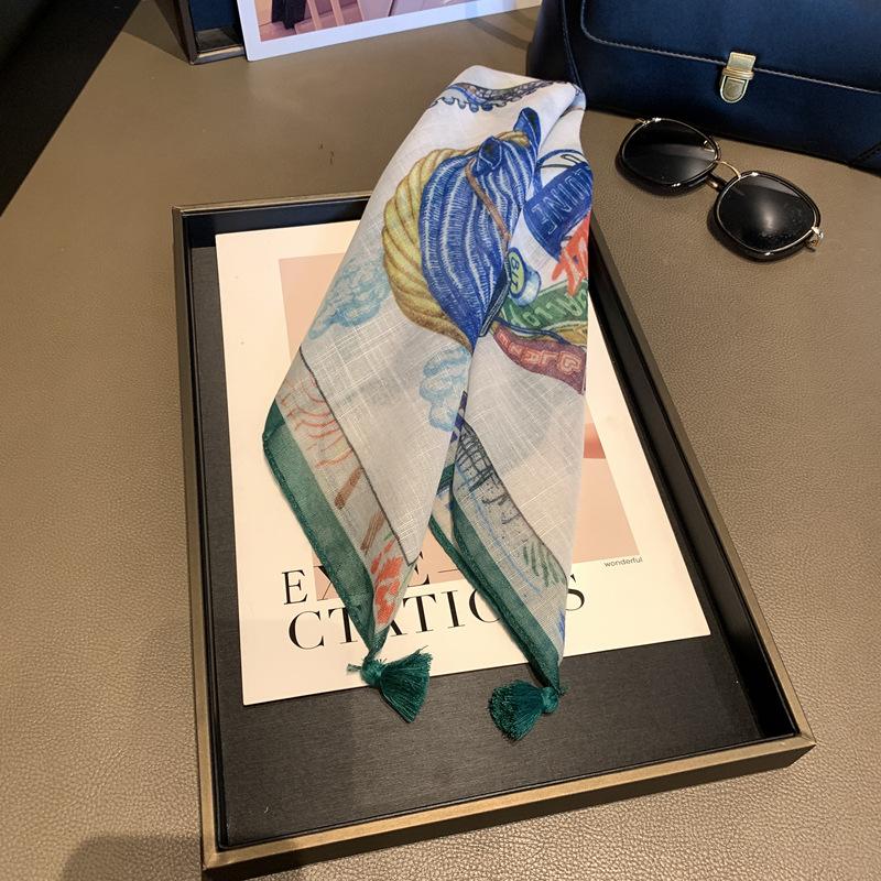Premium herringbone silk cotton silk scarf scarf women's spring and autumn versatile decorative scarf shawl fashion printed small square scarf