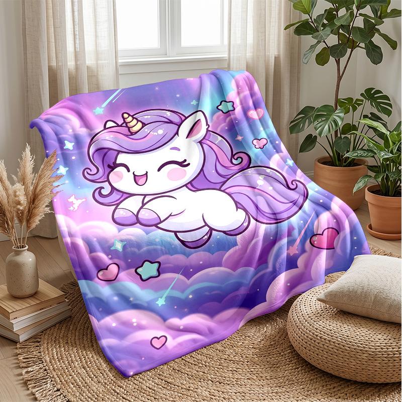 Cute Unicorn Rainbow Blanket Personalized Name Flannel Blanket Soft Cozy Plush Throw for Sofa Bed Lightweight Home Decor