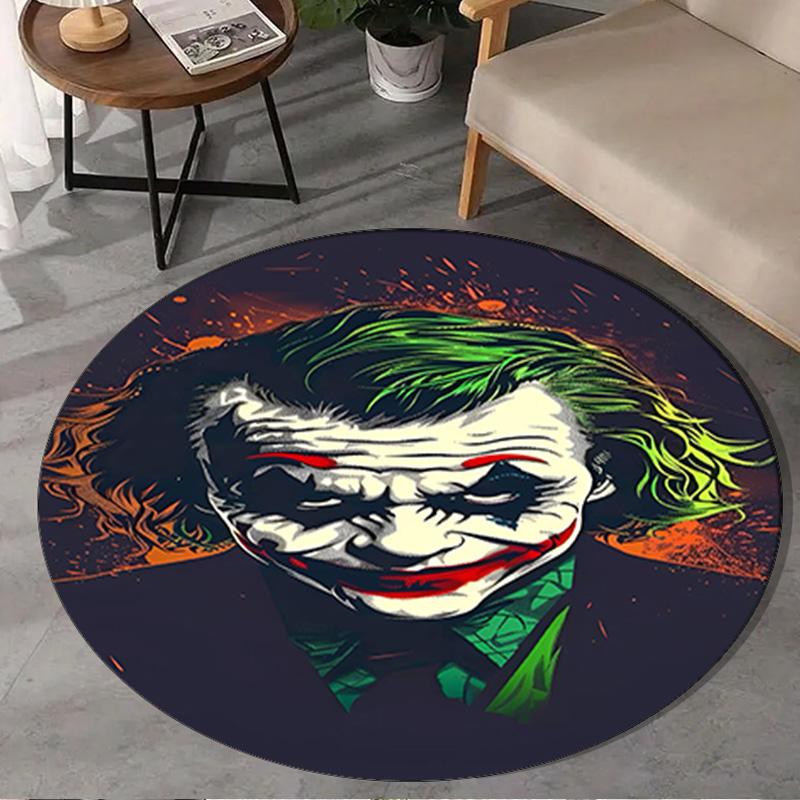 1PC The clown's Fiery Rise Round Rug, Non-slip Chair Mat, Home Decor, Circle Carpet Perfect for Office, Bedroom, Living Room,Christmas gift