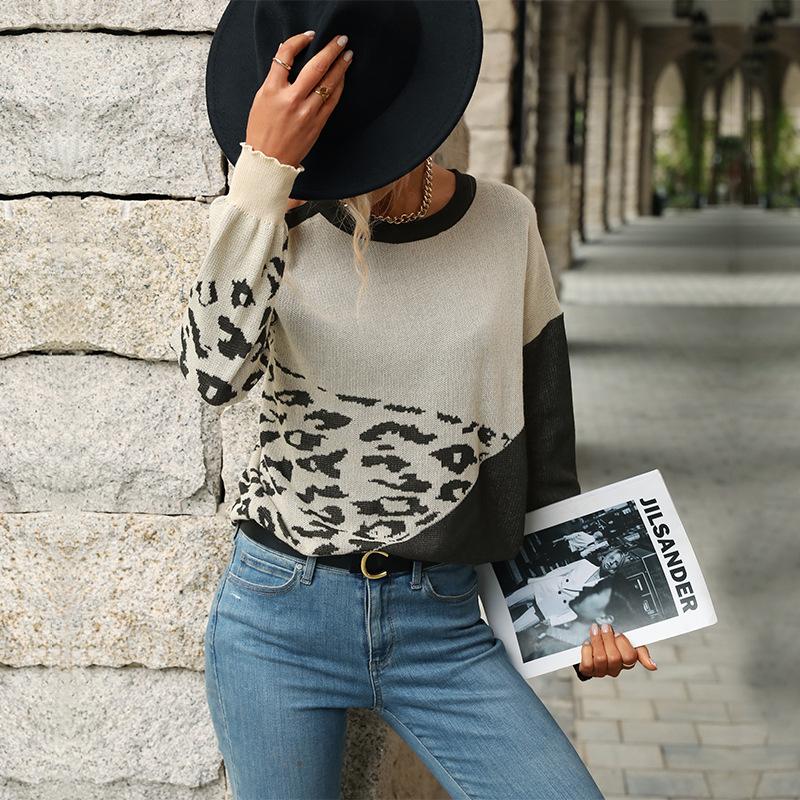 

Женская одежда Модные повседневные топы Рубашки Винтажная мода Элегантный повседневный осенний женский свитер с цветными блоками и длинными рукавами L хаки