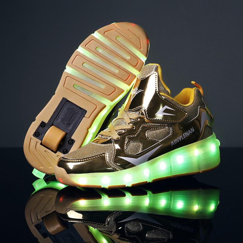 New Runaway Shoes Double-wheel Charging with Lights Boys Pulley Shoes Girls Skates Men's and Women's Shoes with Wheels Single Wheel