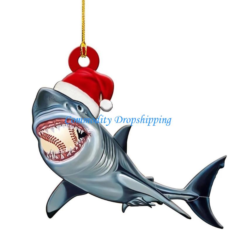 Y5JC Shark Shaped Festival Ornament for Christmas Tree Car Mirror Hanging Accessory
