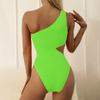 Women's Color Swimsuit Wrinkled Fabric Sexy One-Piece Single Shoulder Bikini Swimsuit