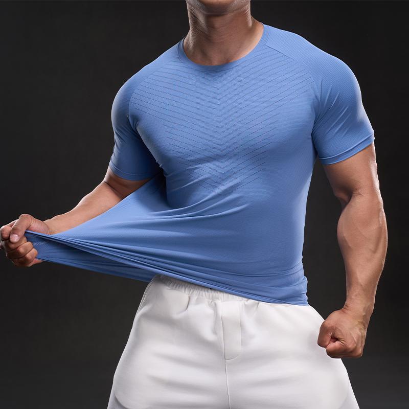 Solid Color American Style Casual Short-sleeved T-shirt Fashion Sports Slim Elastic Fitness Outdoor Round Neck T-shirt