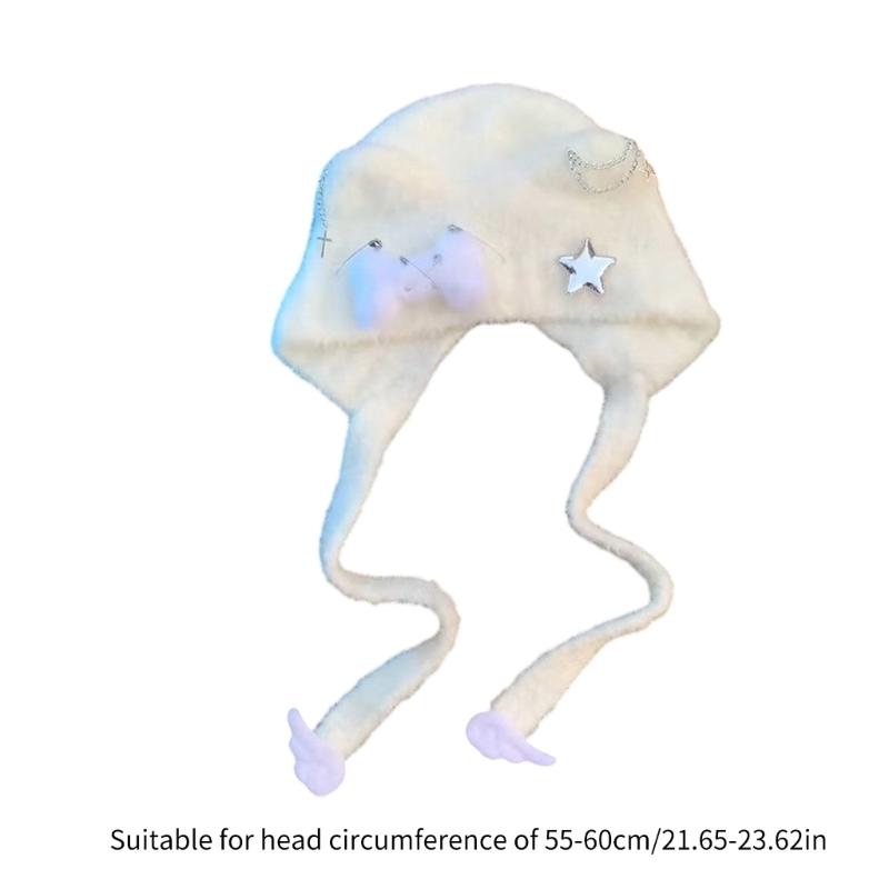 Winter Cartoon Caps with Ear for Halloween Furry Caps Unisex Winter Headgear Accessory Outdoor Use