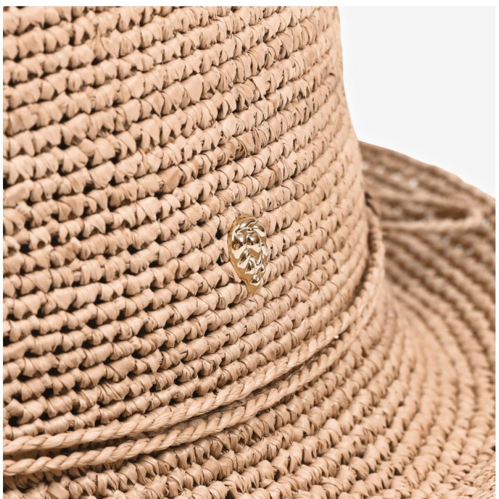 Helen Kaminsky Hat50136 Na Villa 6 Natural Metal Logo Cloche Bucket Hat
