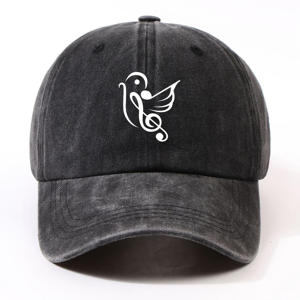 Music Bird Treble Clef Baseball Cap Vintage Washed Polyester Adjustable Unisex Casual Hat