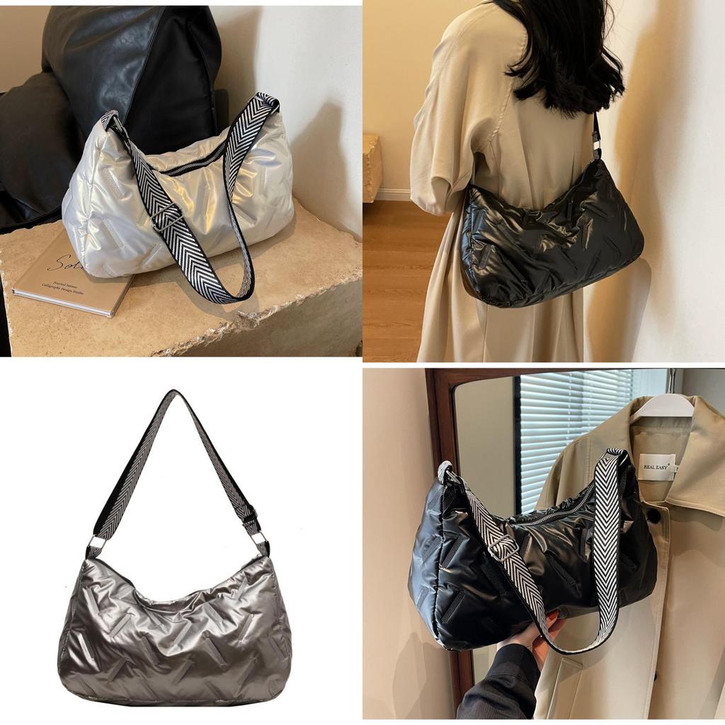 Stylish Winter Large Capacity Cotton Coat 2023 Solid Color Down Bag Street Fashion Tote Bag Ladies Crossbody Bag