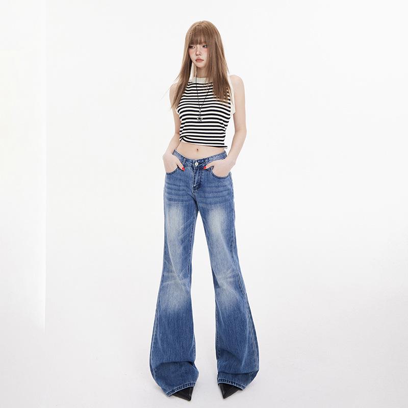 Jeans Acampanados de Cintura Baja YC& Retro: Pantalones vaqueros versátiles de longitud hasta el suelo para mujer para primavera/verano