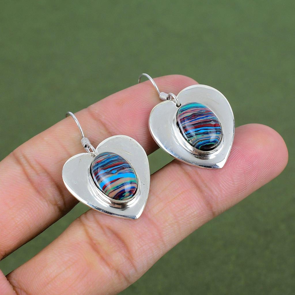Rainbow Calsilica Earring 925 Sterling Silver Earring Handmade Amazing Jewelry Natural Gemstone Earring Rainbow Calsilica Jewelry For Gifts