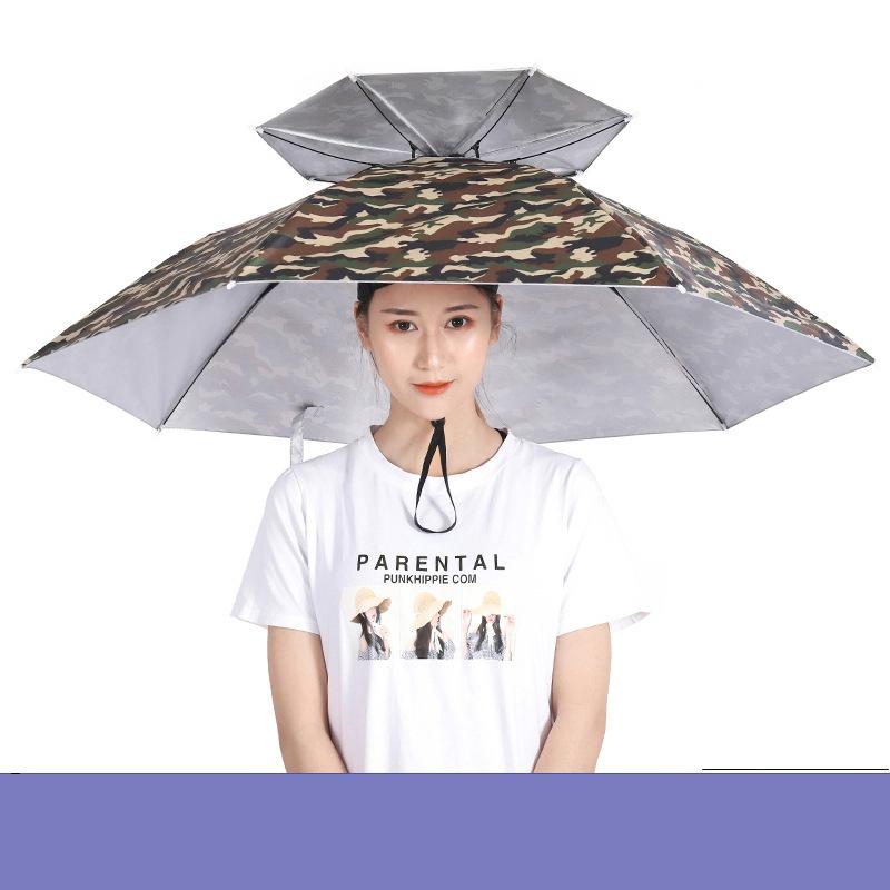 

Rain Umbrella Hat Foldable Sun Shade Waterproof Fishing Headwear Cap Beach Head Hats Double-Layer UV Protection Sunscreen