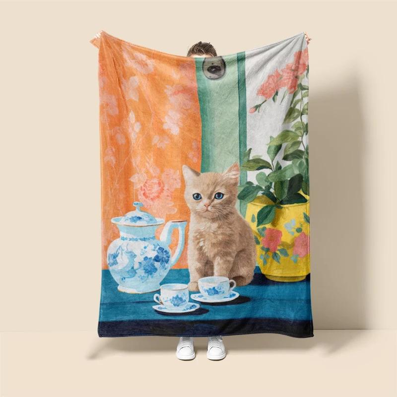 Home Decoration Plush Throw Sofa Blanket Anime Animals Bedspread On the Bed Fluffy Soft Blankets Decor Plaid Modern Cat Black