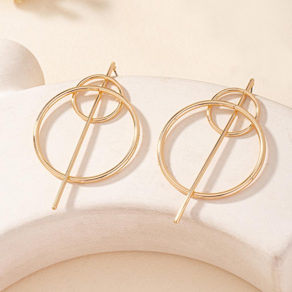 Large Earrings, Geometric Circles, Hollow Simple Long Stud Earrings, High-End Fashion Accessories