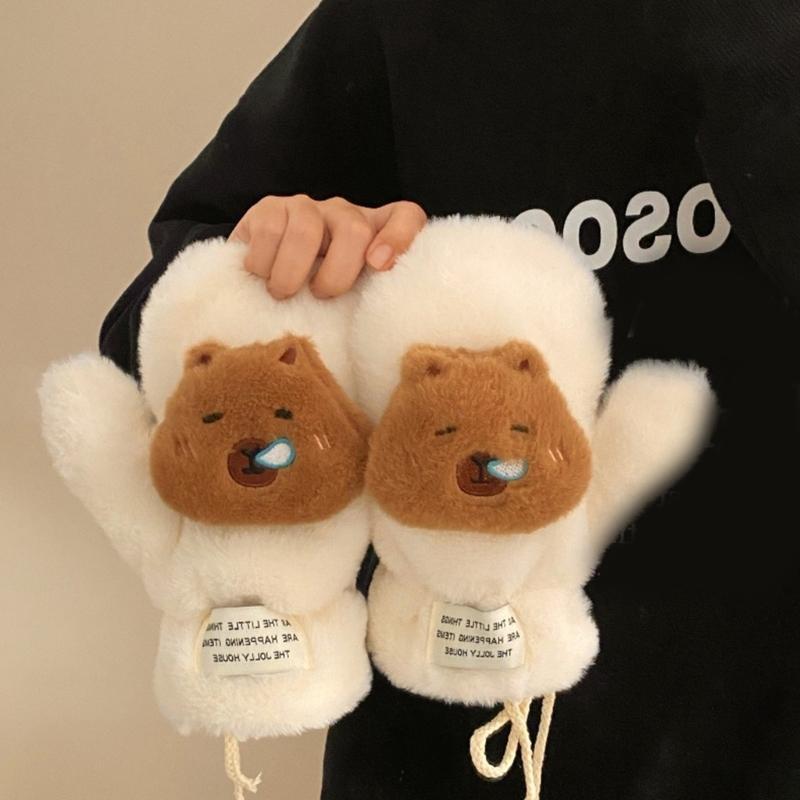 3D Animal Plush Gloves Winter Warm Gloves for Kids Teens Hand Warmers Furry Mittens Coldproof Windproof Cycling Handwear