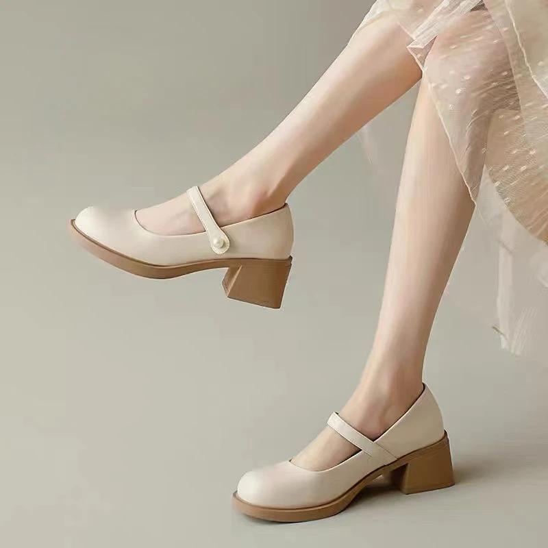 Fashion Round Toe Ladies Pumps Block Heel Gothic Chunky Heels Women's Shoes with Medium Mary Jane Japanese Style Lolita on Sale Slip 39