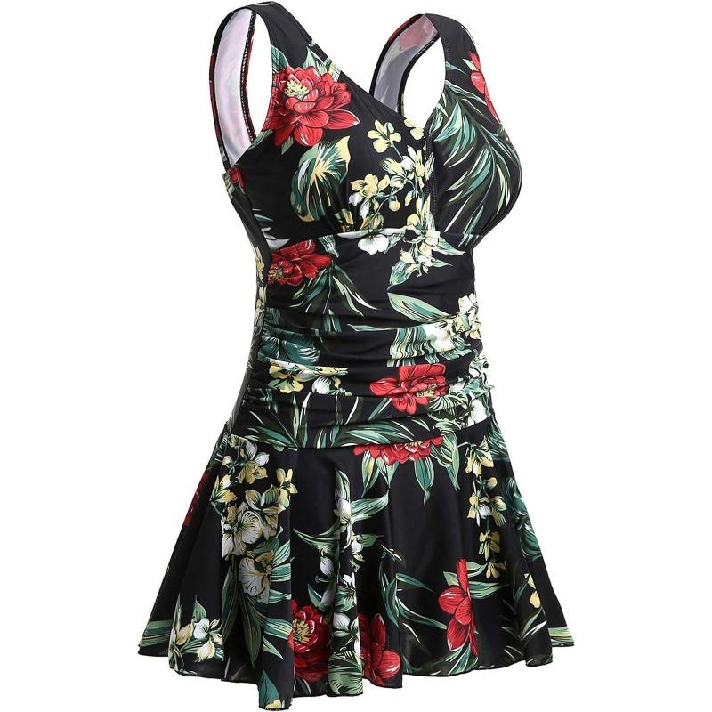 Women s Floral Print Ruched Swim Dress M