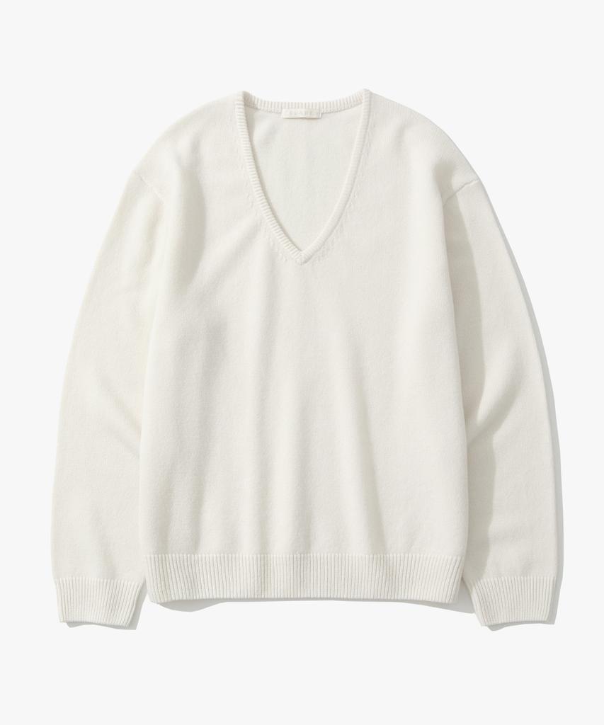 SUARE WOMEN 100% Merino Wool V-Neck Knit Ivory