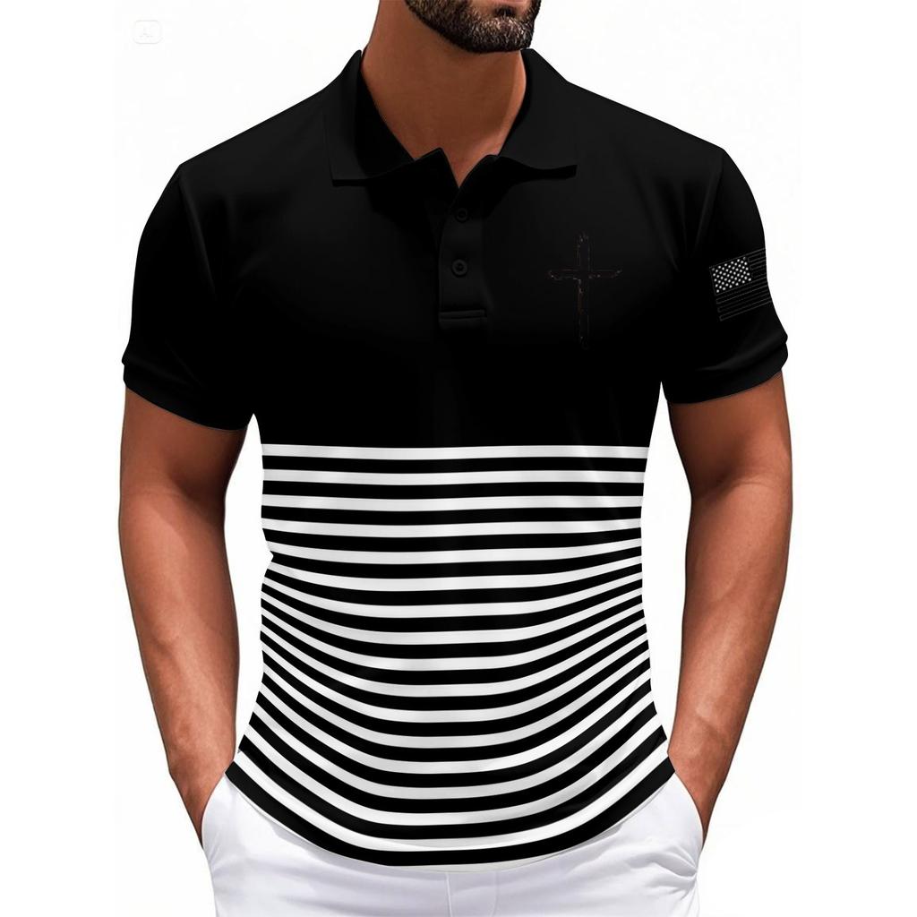 Modisches Herren-Freizeit-Oberteil mit Unabhängigkeitstag-Print am Hals und kurzen Ärmeln