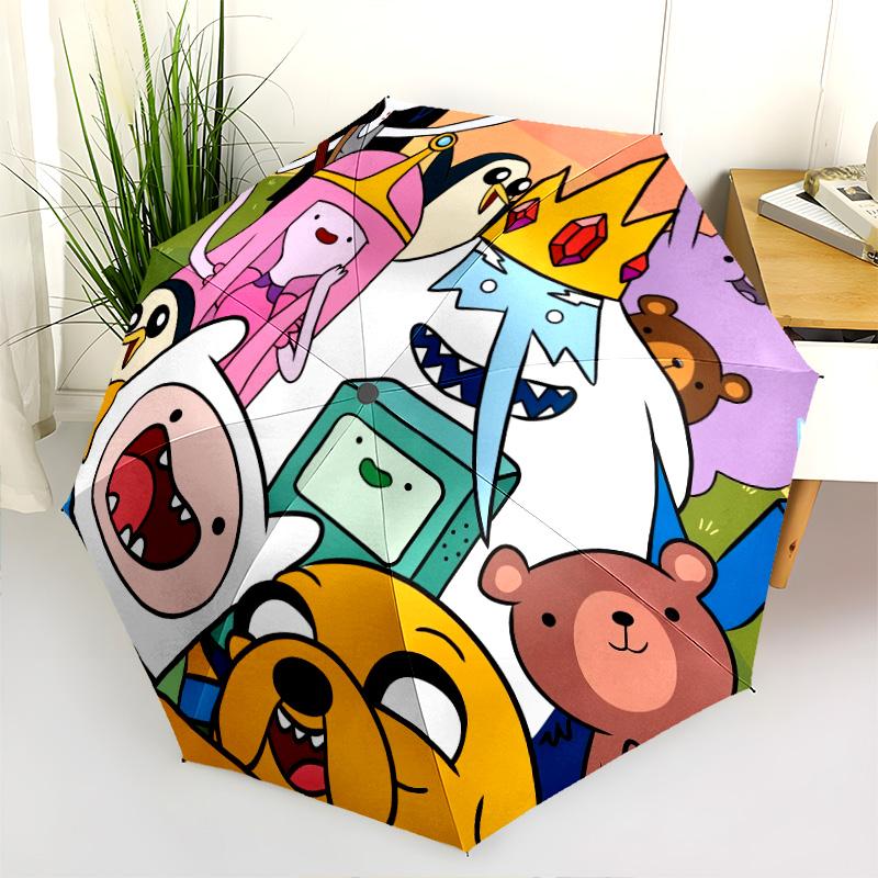 Adventure Time Pattern, Automatic Folding Umbrella, Portable and Foldable Design, 8 Ribs, a Christmas or Birthday Gift.