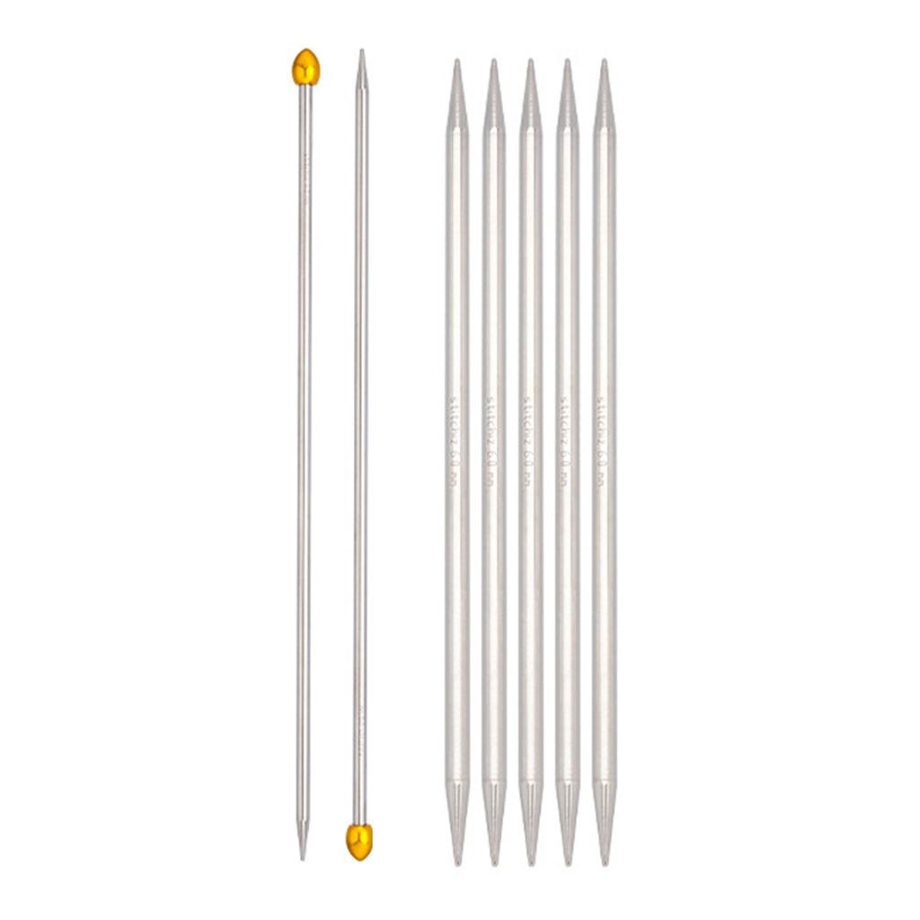 5Pcs Stainless Steel Double Pointed Knitting Needle with 2 Straight Single Pointed Knitting Needle for Beginner Knitting