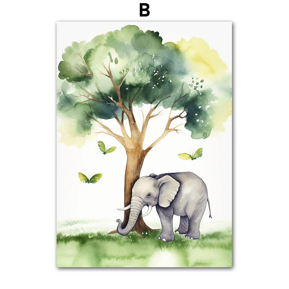 Watercolor Giraffe Elephant Lion Monkey Zebra Wall Art Canvas Painting Cartoon Posters And Prints Pictures Baby Kids Room Decor
