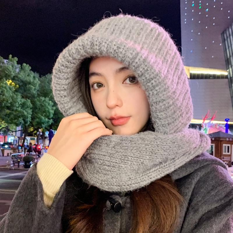 Scarf Integrated Hat Women's Winter Warm Knitted Wool Hat Fashion Hat