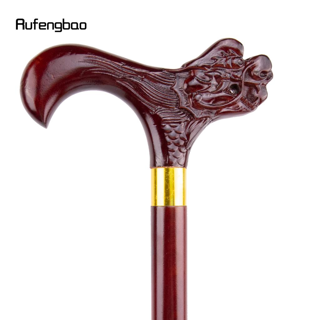 Brown Dragon Wooden Single Joint Fashion Walking Stick Decorative Cospaly Cane Halloween Mace Crutch  Wand Crosier 96cm