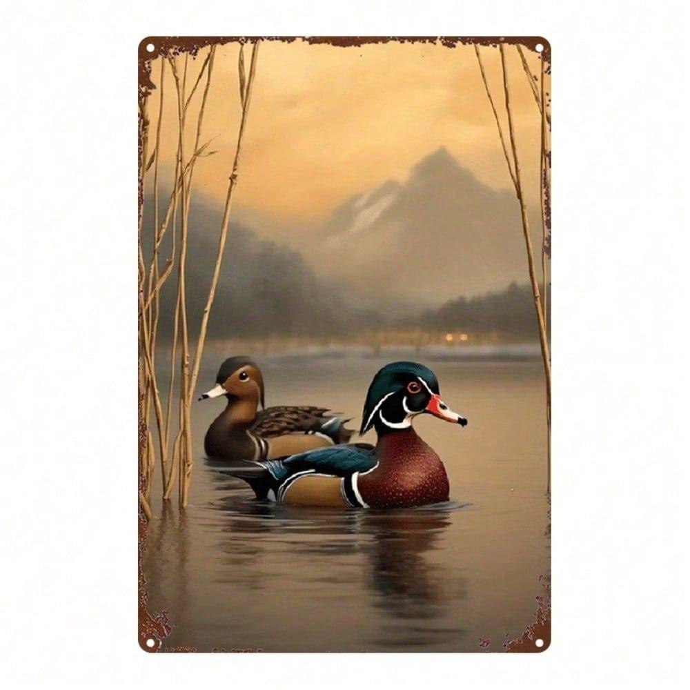 1pc Vintage Lakeside Wild Duck Metal Sign 2D Rustic Iron Wall Art 8x12 Inch Nostalgic Decor for Home Bar Garage Club