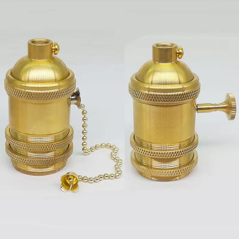 Vintage Copper Aluminum Lamp Holder with Knob Switch, E26/E27 Base, DIY Pendant Light Fixture Accessories.