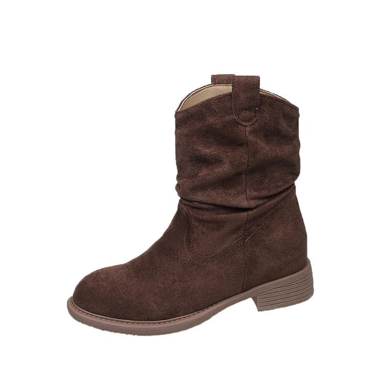 Women's Shoes Pile Boots Women's 2025 Spring and Autumn New Maillard Western Cowboy Boots Single Boots Medium Boots Martin Boots