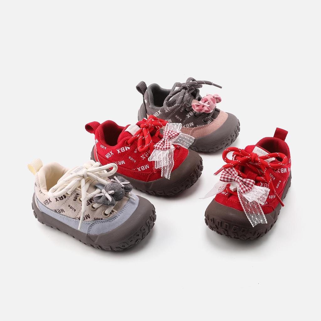 Spring 2026 Girls’ Soft Sole Walker Shoes - Non-Slip, Closed-Toe with Bow Detail