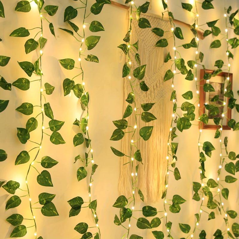 Solar Powered Rattan Leaf Light String Waterfall Light Fairy Flower Wreath Light Suitable for Courtyard Garden Balcony Parties