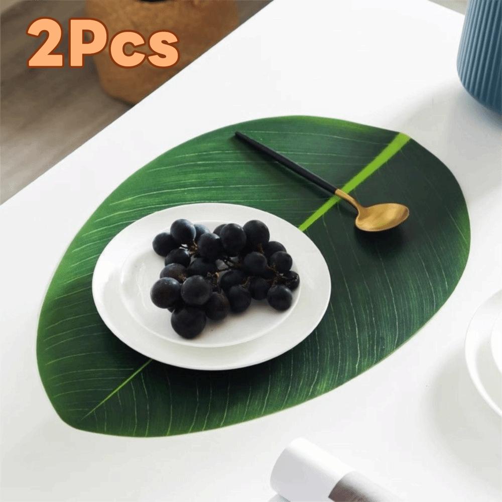 2PCS Waterproof Leaf-Shaped Placemat Stain Resistant Heat Insulation Mat Dinnerware Pad  Dish