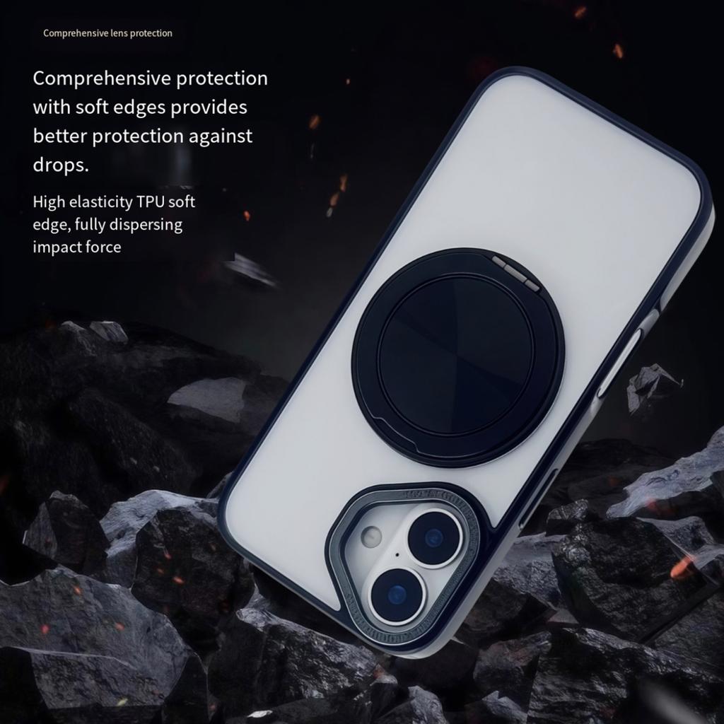 For iPhone 16 Plus Magnetic Case Acrylic TPU Phone Back Cover with Kickstand