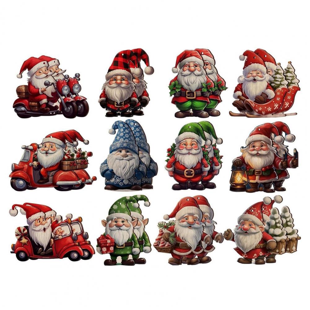 24 Pcs Christmas Tree Pendant Wooden Cartoon Hanging Ornaments Santa Snowman Dwarf Ornaments for Christmas Tree Home Party