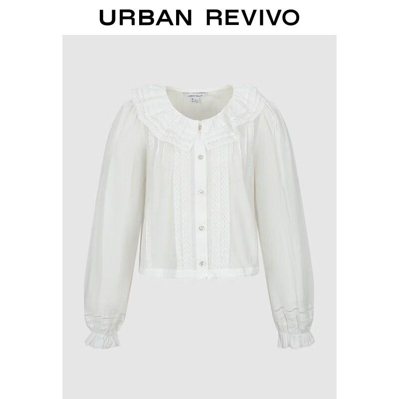 UR Women s Romantic Puff Sleeve Lace Ruffle Shirt XS