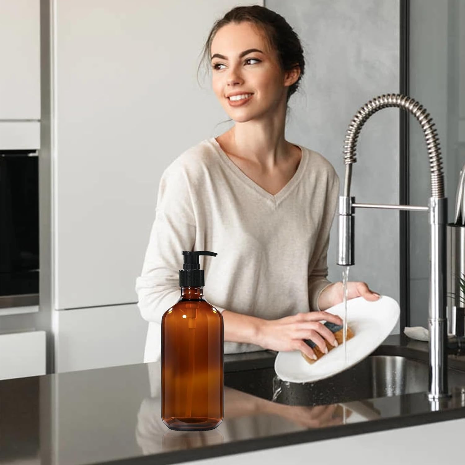 Plastic Soap Dispenser,Soap Dispenser Bathroom Kitchen Pump Bottle Brown 1 PCS(17 OZ)
