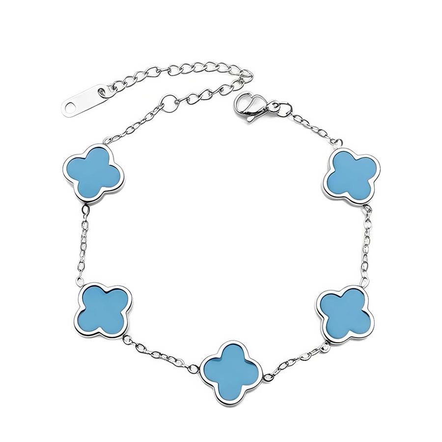 18K Gold Plated Four-Leaf Clover Bracelet with Mother-of-Pearl, Titanium Steel Jewelry Piece, Double-Sided Smooth Surface