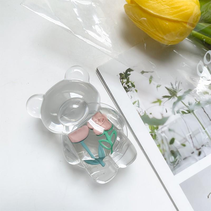 Creative Japanese Flower Transparent Bear Phone Airbag Bracket Korean Ins Desktop Stable Support Portable Telescopic