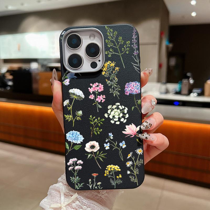 Nárazuvzdorné měkké TPU barevné květinové pouzdro na telefon pro iPhone 16 Pro 15 14 Plus 13 12 Pro Max 11 kožená textura, jednobarevný tenký kryt
