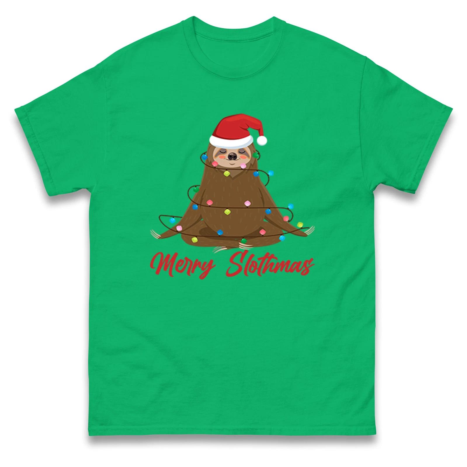 Merry Slothmas Christmas T Shirt,Santa Sloth Yoga Christmas Tee L