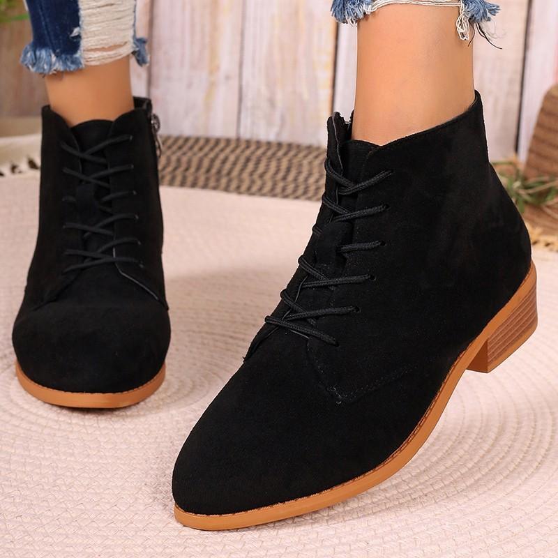 Martin boots women's autumn and winter 2025 new matte suede short thin boots lace-up side zipper women's boots